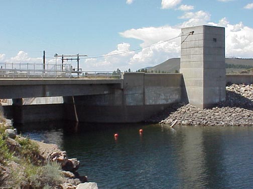 The lake side of Lake Granby High Dam.